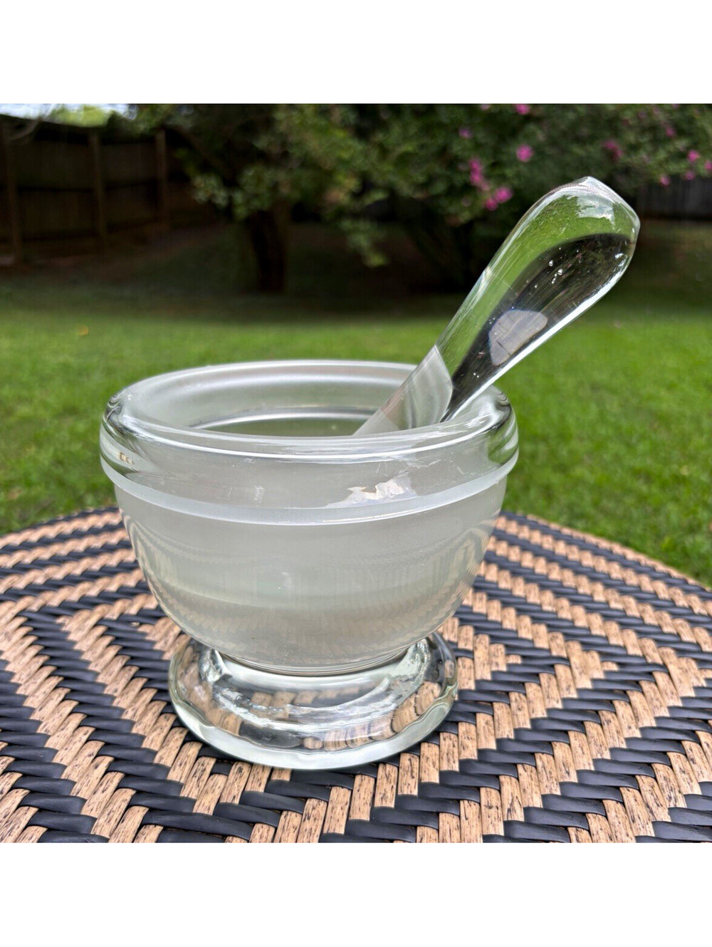 Handmade Glass Mortar & Pestle Set Solid Clear/White Frosted